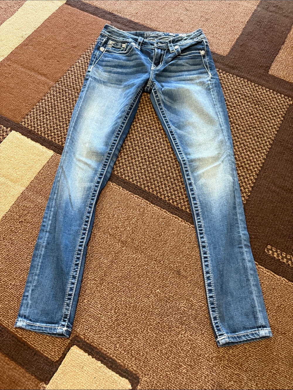 Miss Me Women's Skinny Jeans - Medium Blue Distressed Wash